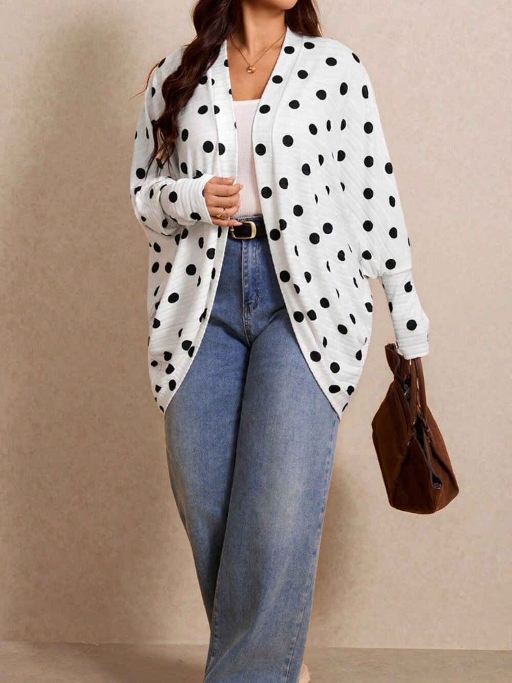 Black And White Casual Women's Plus Size Polka Dot Print Jacket
